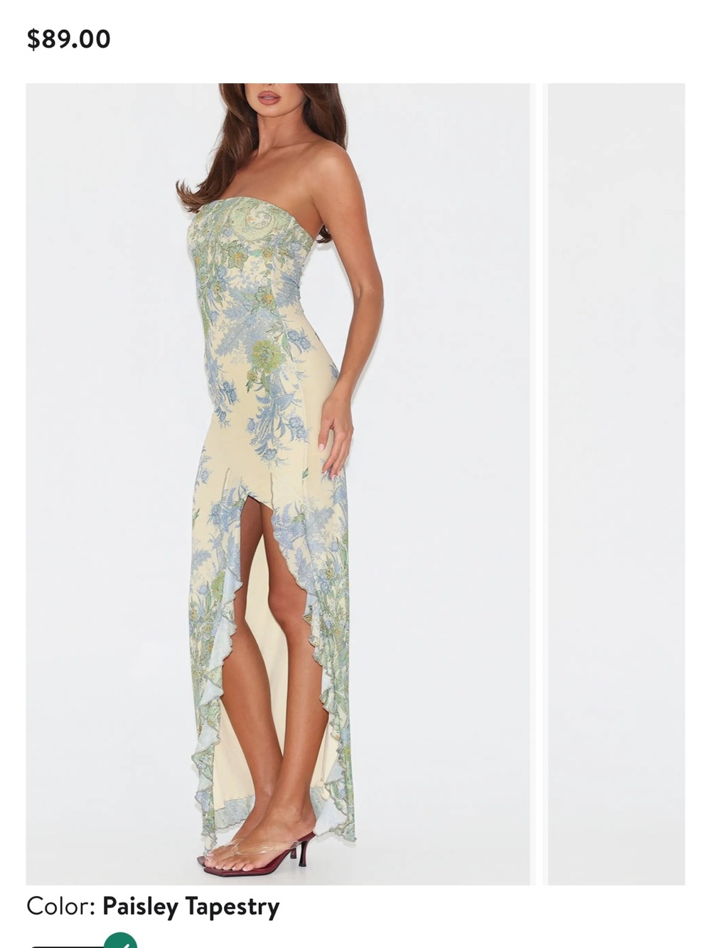 Tiger Mist Cream Strapless Floral Mesh Maxi Dress with Blue & Green Print - Picture 3 of 5